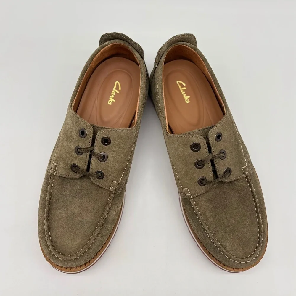 Clarks Mens Olive Green Suede Boat Shoes MocToe‎ Wedge Sole 261577597075 Size8.5